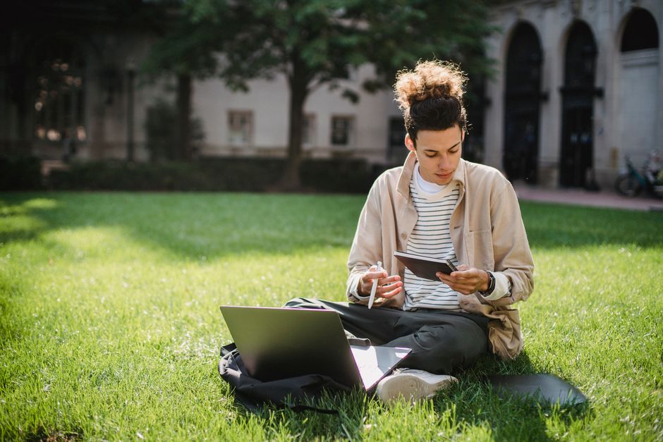 Student studying on a laptop
